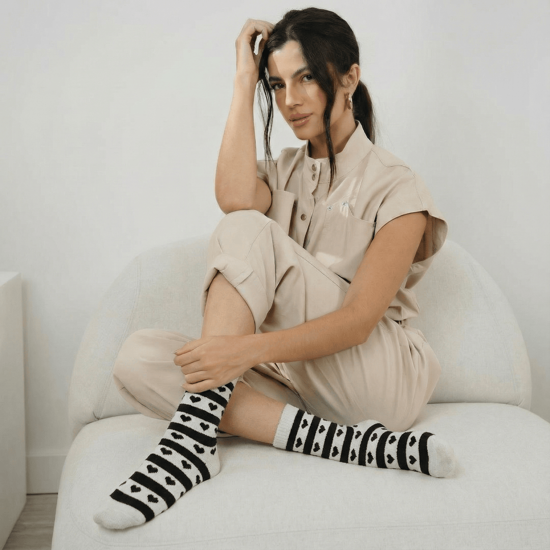 Furry women’s socks ideal for winter lounging and relaxation-Sockscarving® Heartline Furry Edition-