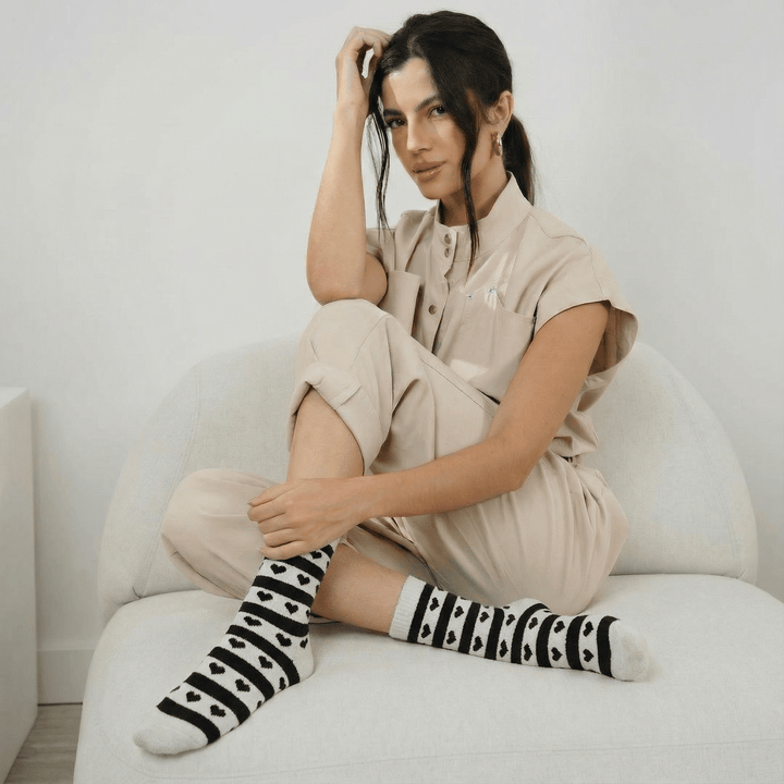 Furry women’s socks ideal for winter lounging and relaxation-Sockscarving® Heartline Furry Edition-