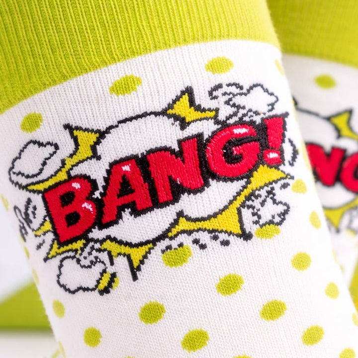 Green white pop pattern socks for casual wear-Sockscarving® Bang Pop Full-Length Edition-