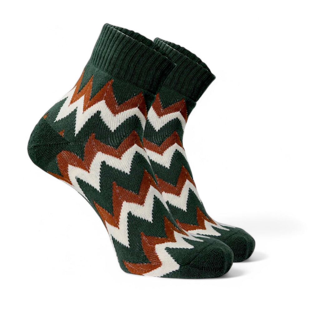 Stylish green zigzag ankle socks made from soft combed cotton for daily wear-ZIGZAG EDITION- GREEN-