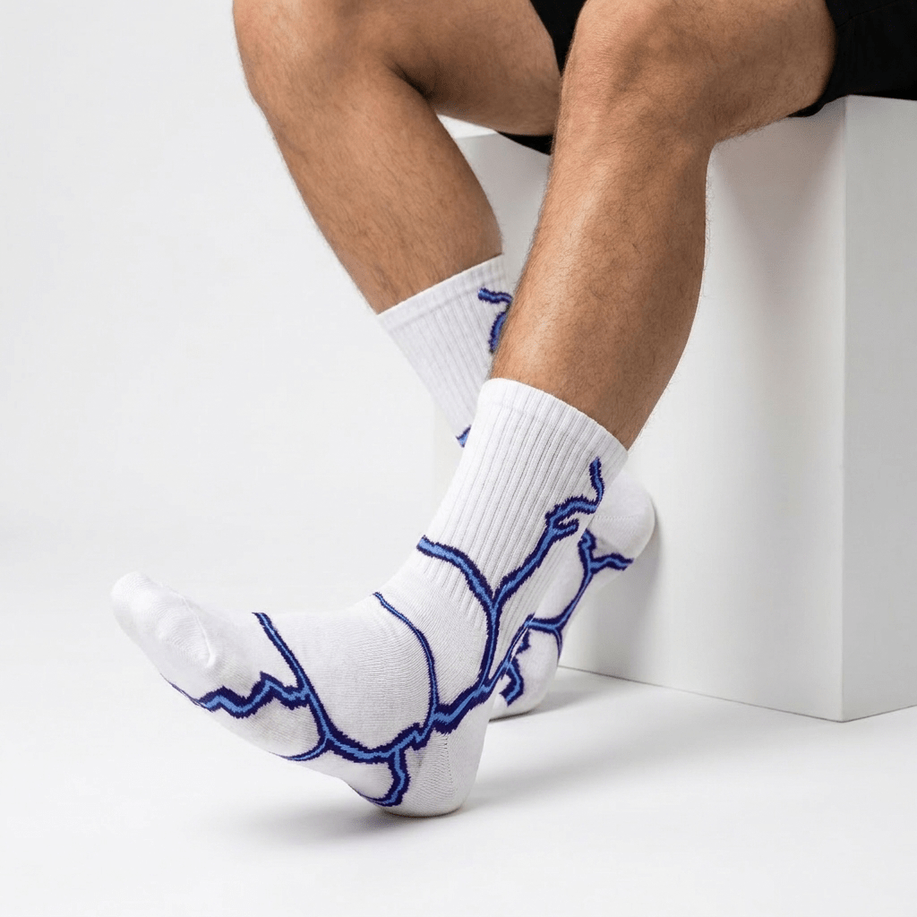 LIGHTNING SOCKS- WHITE - PURPLE LIGHT