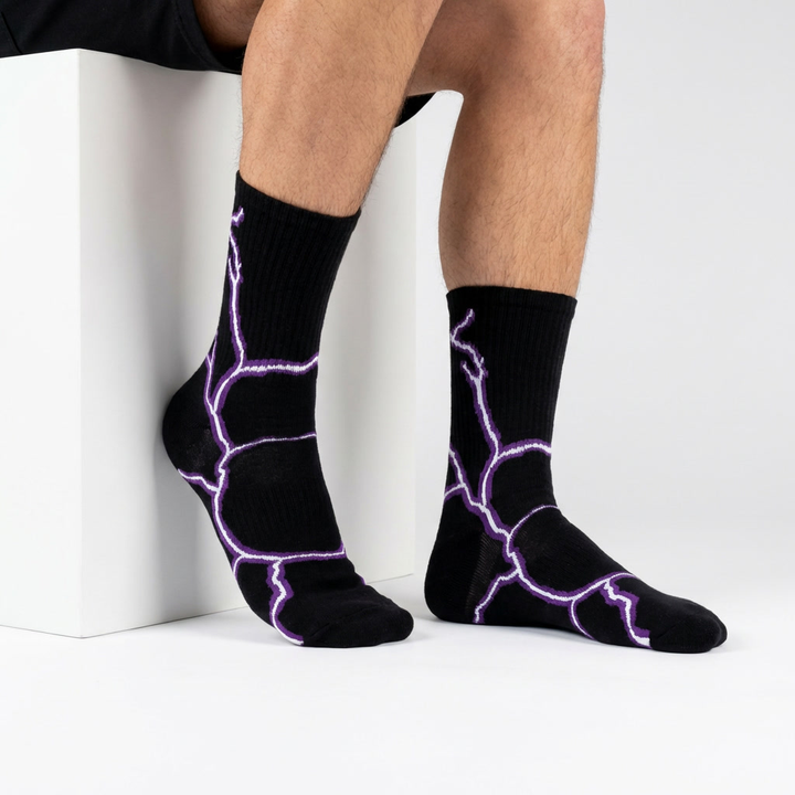 LIGHTNING SOCKS- BLACK - PURPLE LIGHT