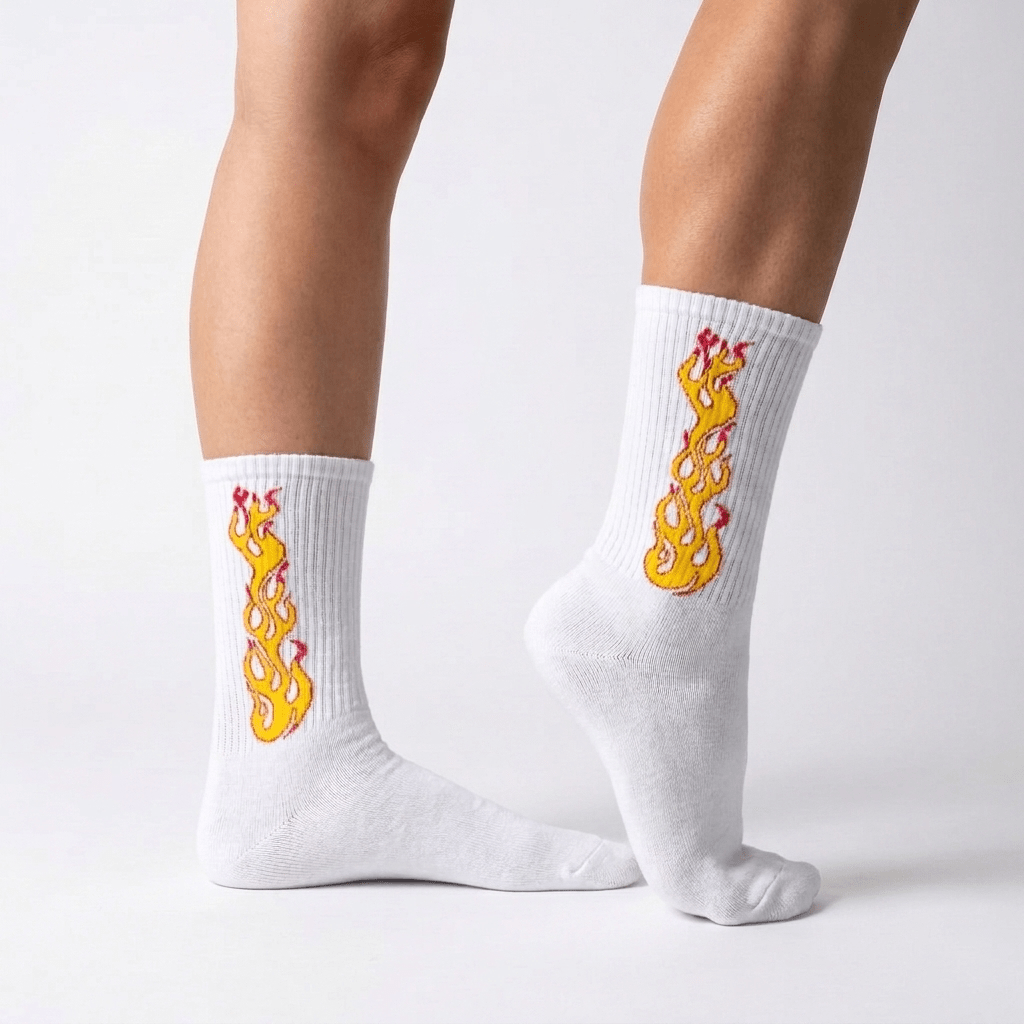 -WHITE/YELLOW FLAME- FIRE 2.0 SOCKS-
