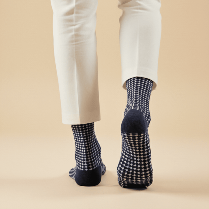Houndstooth Edition blue cotton ankle socks for everyday comfort-Sockscarving Houndstooth Edition-