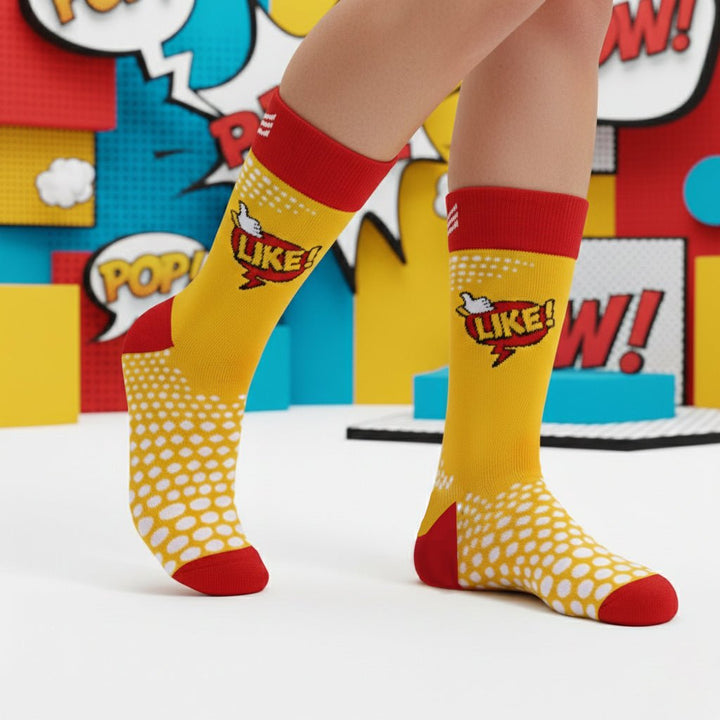 Like 2.0 Pop full-length yellow and red cotton socks-Sockscarving® Like 2.0 Pop Full-Length Edition-