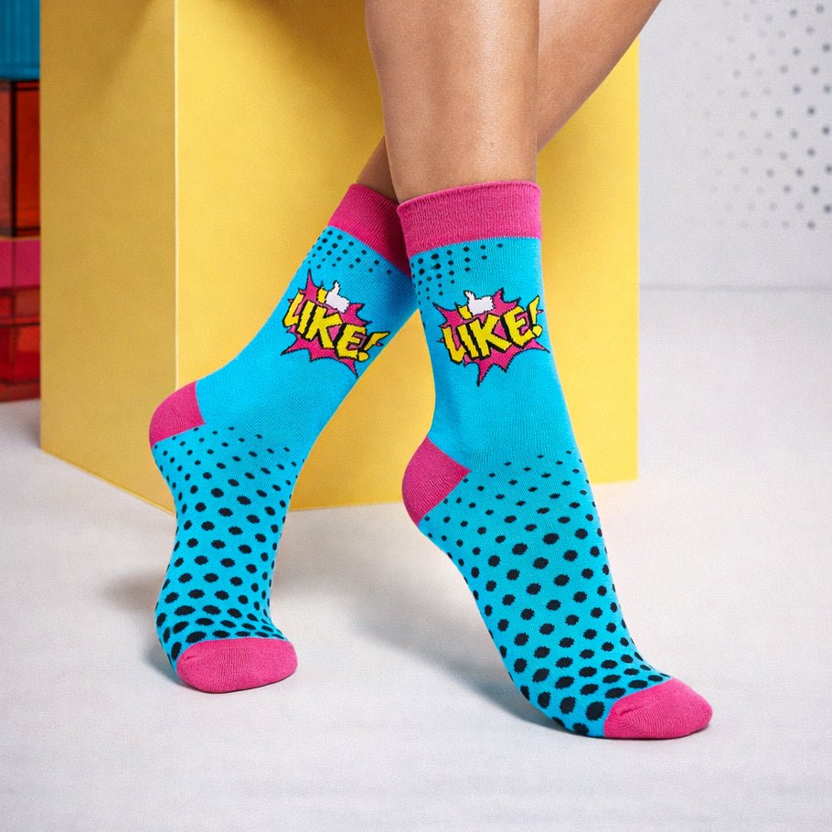 Like Pop full-length turquoise blue and pink socks-Sockscarving® Like Pop Full-Length Edition (Pack of 1)-