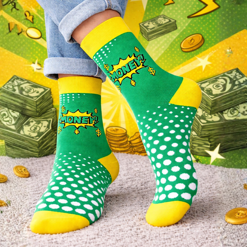 Money Pop full-length green and yellow cotton socks