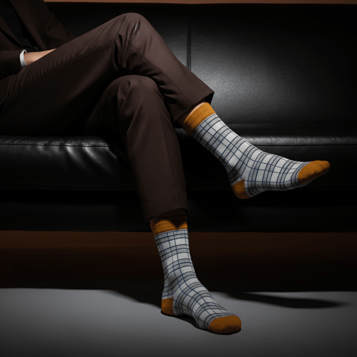 Mustard and white check ankle socks for daily wear-Sockscarving Elegant Check (Pack of 3)-