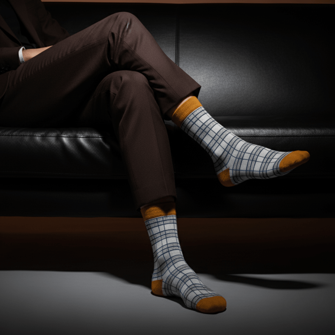 Mustard and white check ankle socks for daily wear