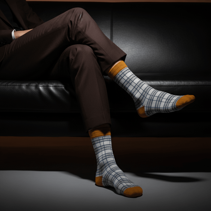 Mustard and white check ankle socks for daily wear