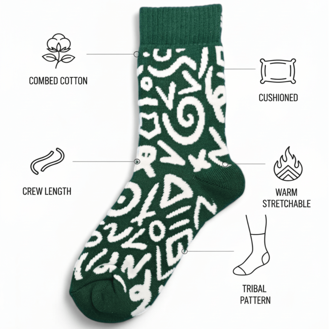 Unisex Nomad Script design socks with typography style