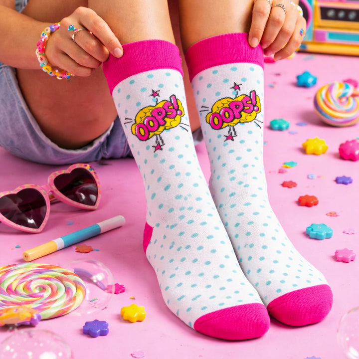 oops-pop-full-length-pink-white-socks-Sockscarving® Oops Pop Full-Length Edition-