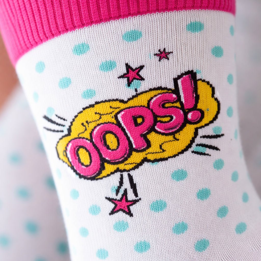 Vibrant pink and white pop socks for casual wear-Sockscarving® Oops Pop Full-Length Edition-