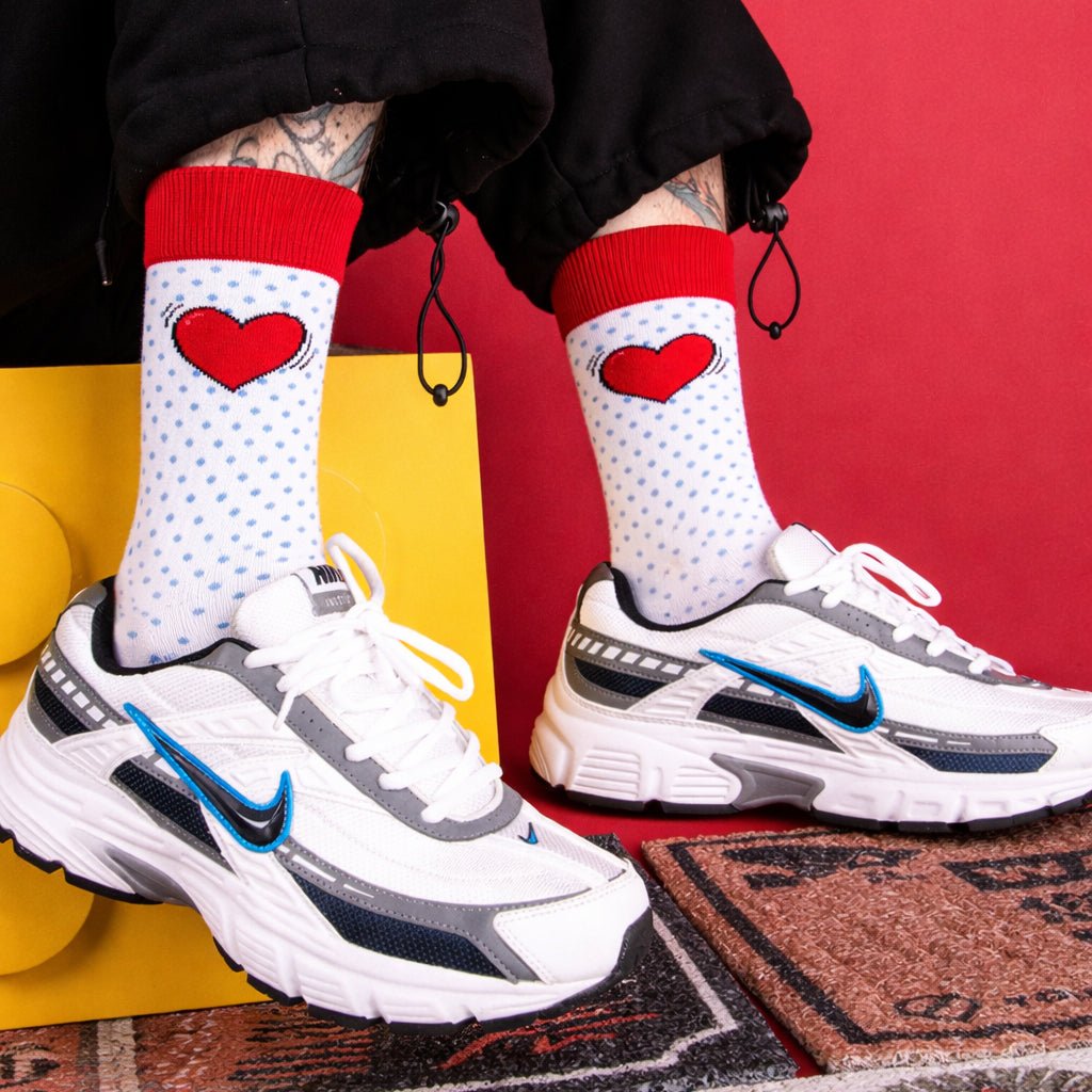 PopHeart Pop full-length red and white cotton socks-Sockscarving® PopHeart Pop Full-Length Edition-