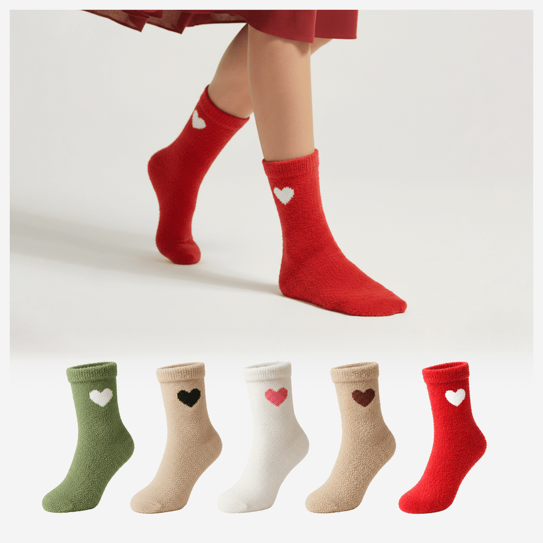 pumped up heart furry socks pack of 5 cozy cotton cushioned winter unisex socks-Sockscarving® Pumped Up Heart Cozy Full-Length Furry Edition (Pack of 5 | Unisex)-