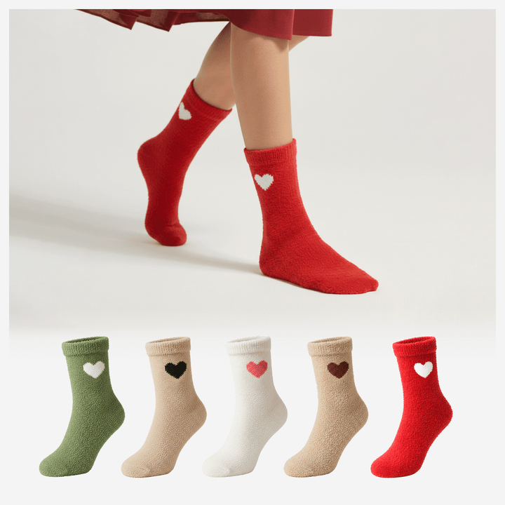 pumped up heart furry socks pack of 5 cozy cotton cushioned winter unisex socks-Sockscarving® Pumped Up Heart Cozy Full-Length Furry Edition (Pack of 5 | Unisex)-