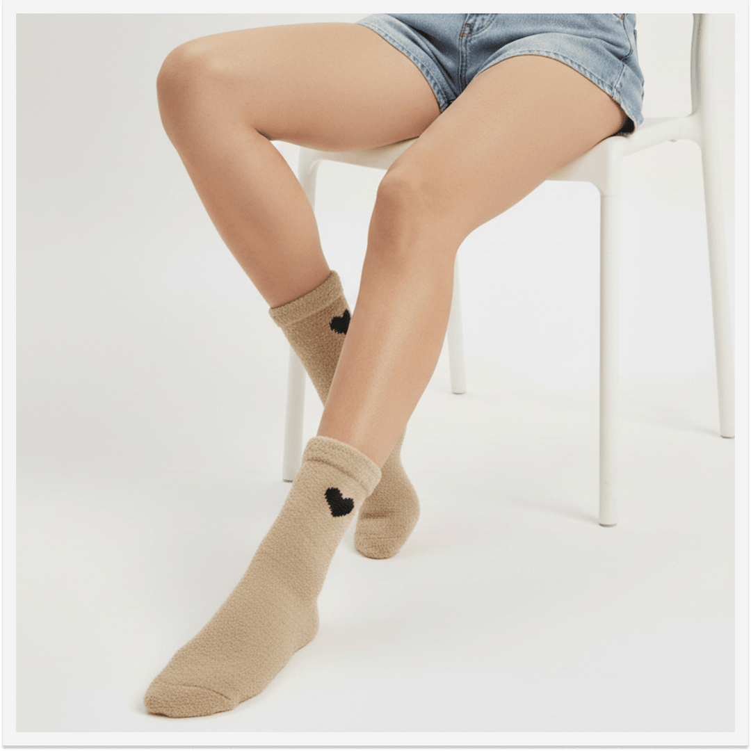 pumped up heart furry socks pack of 5 cozy cotton cushioned winter unisex socks-Pumped Up Black Heart Furry Socks-