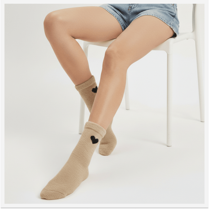 pumped up heart furry socks pack of 5 cozy cotton cushioned winter unisex socks-Pumped Up Black Heart Furry Socks-