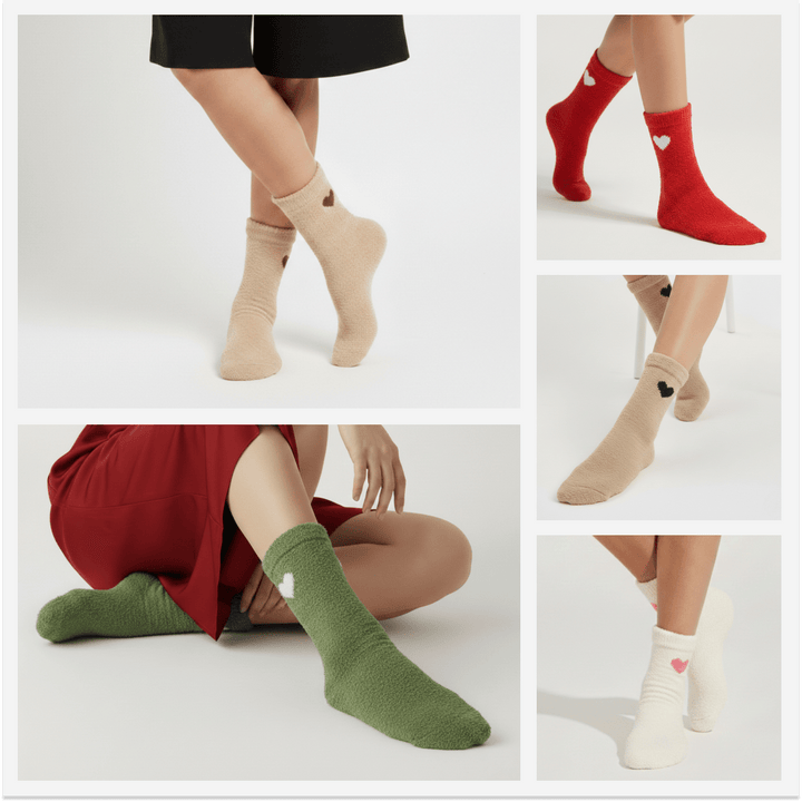 pumped up heart furry socks pack of 5 cozy cotton cushioned winter unisex socks-Sockscarving® Pumped Up Heart Cozy Full-Length Furry Edition (Pack of 5 | Unisex)-