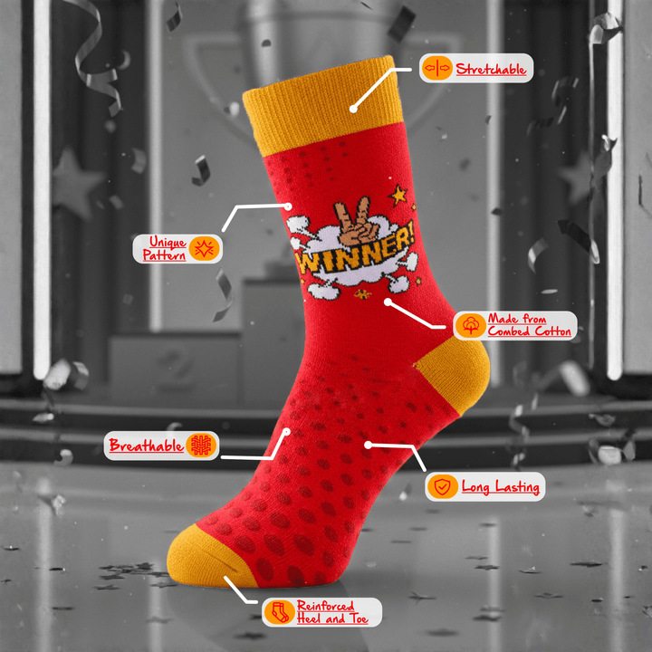 Bold red and yellow statement socks-Sockscarving® Winner Comfort Pop Full-Length Edition-