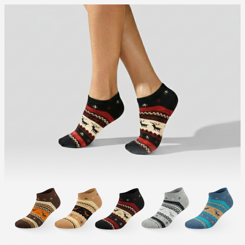 Reindeer ankle socks pack of 5 with winter-inspired design
