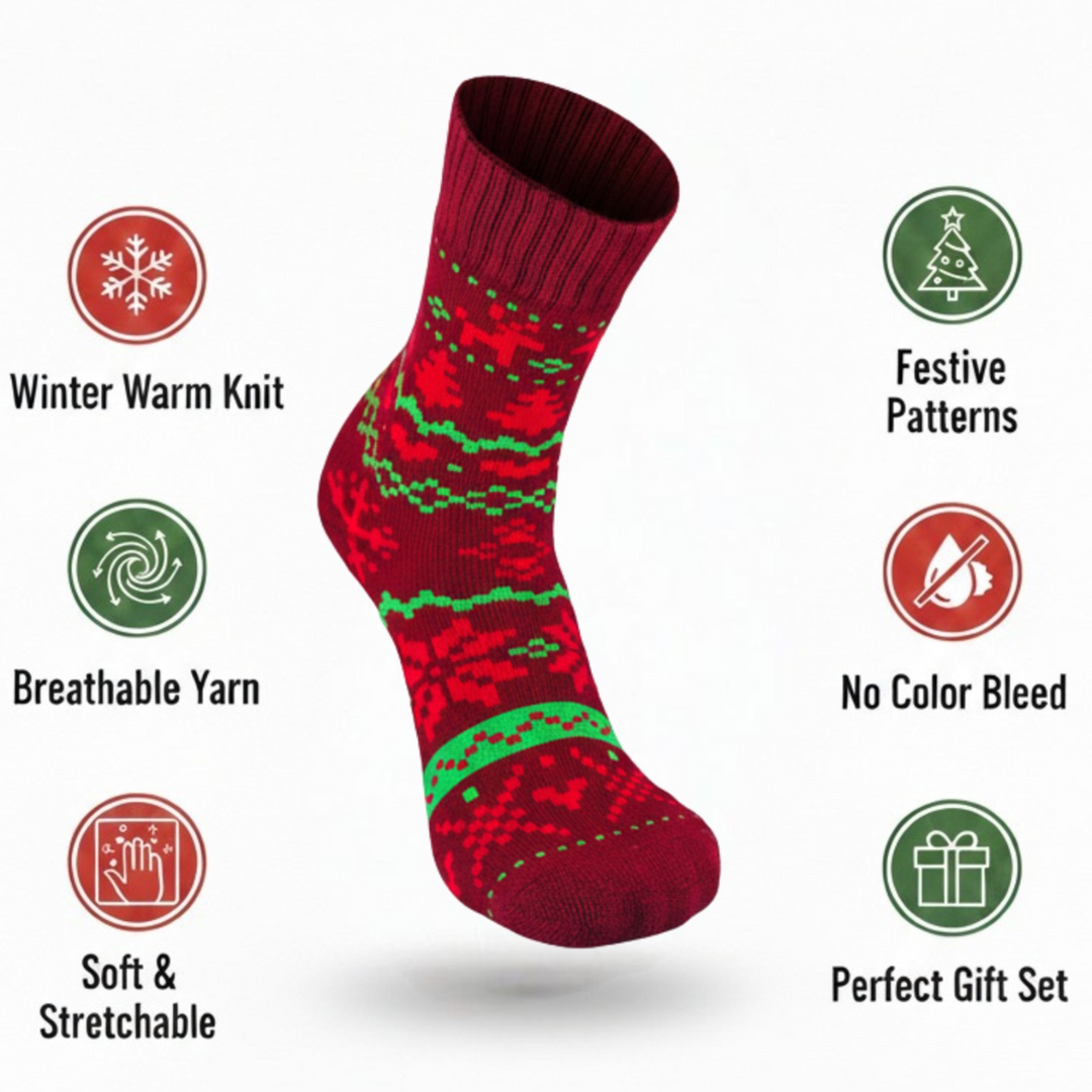 Santa Spirit Edition casual socks pack with smooth elastic and anti-odor fabric