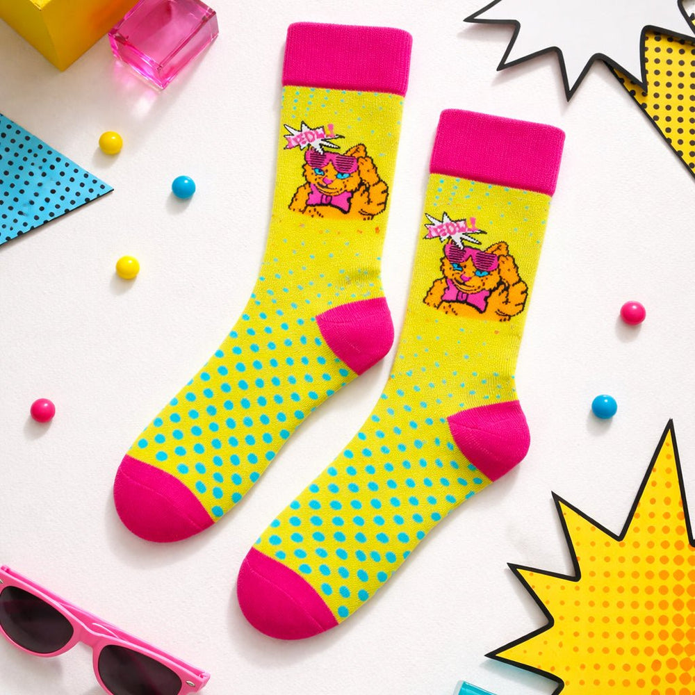 Sockscarving Meow Pop funky cotton socks unisex-Sockscarving® Meow Pop Full-Length Edition (Pack of 1)-