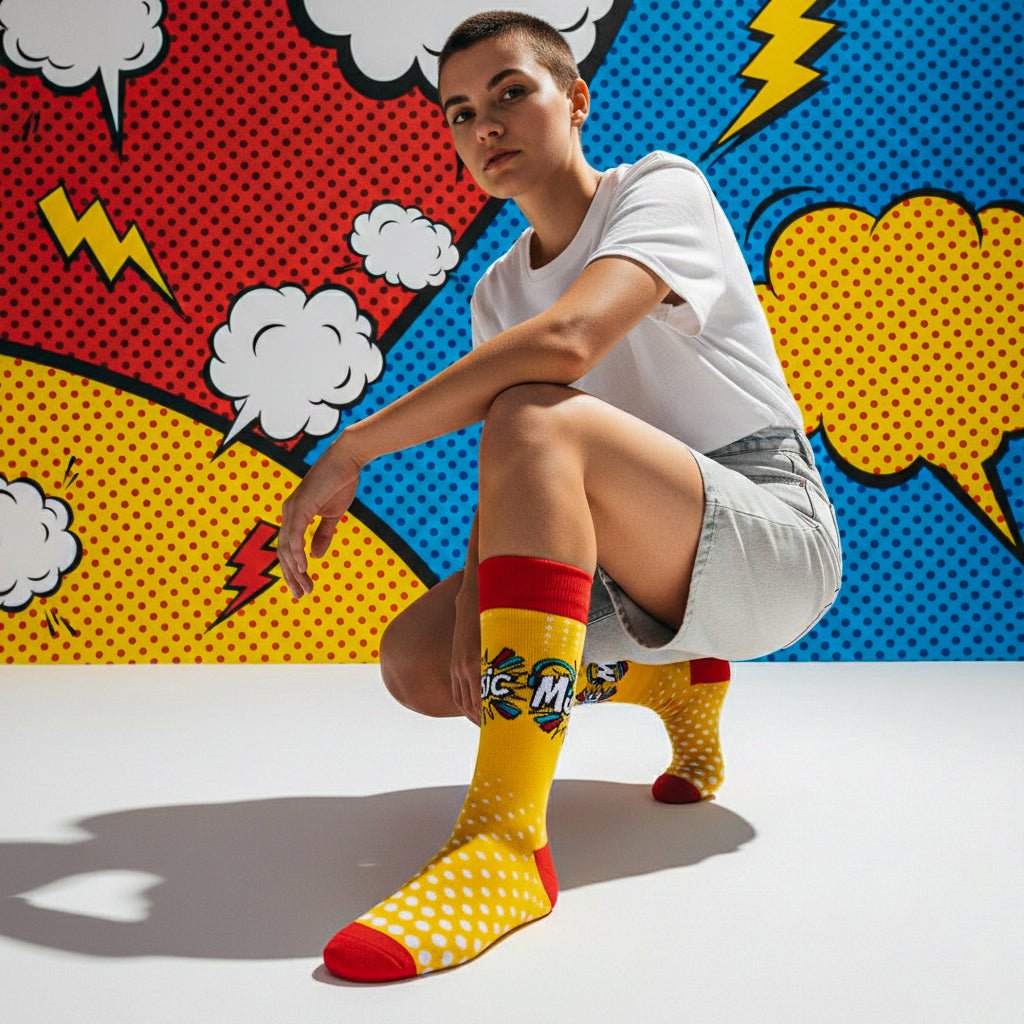 Everyday comfort music-themed cotton socks-Sockscarving® Music Pop Full-Length Edition (Pack of 1)-