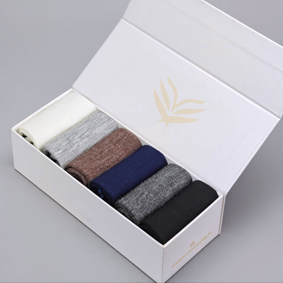 Super Wool Edition winter socks box of 6 made with warm wool fabric