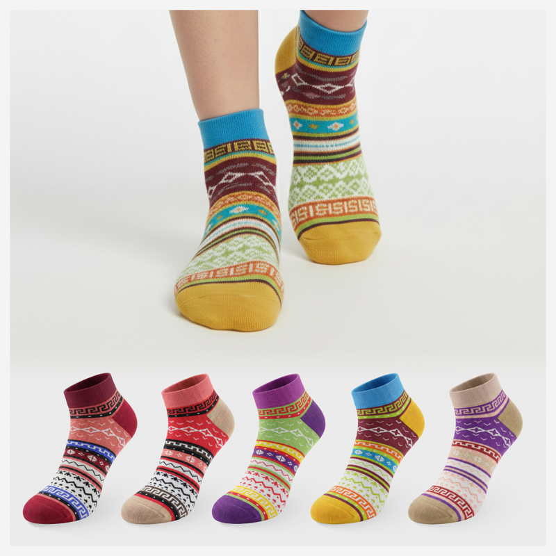 Tragic ankle socks pack of 5 with colorful patterned design