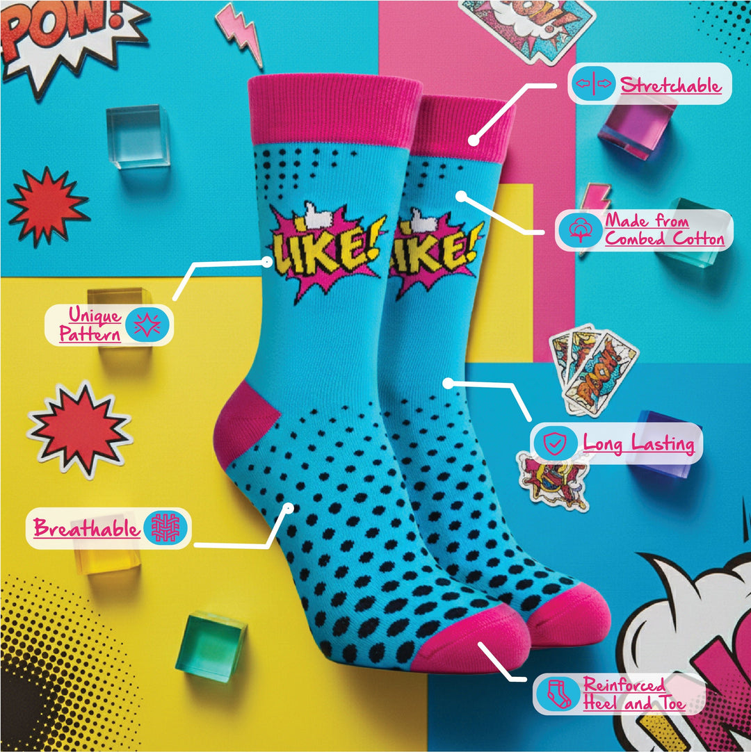 Turquoise blue and pink pop design full-length socks-Sockscarving® Like Pop Full-Length Edition (Pack of 1)-