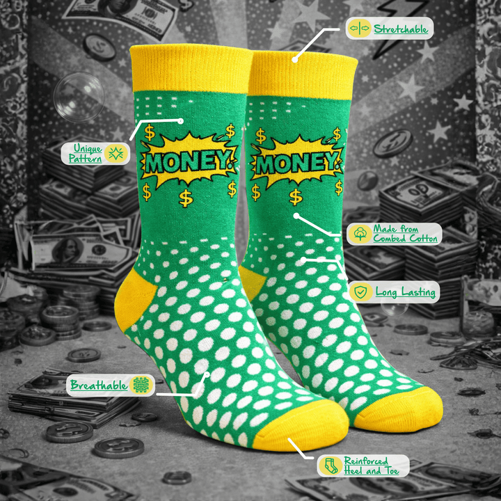 Unisex Money Pop socks for everyday comfort
-Sockscarving® Money Pop Full-Length Edition-
