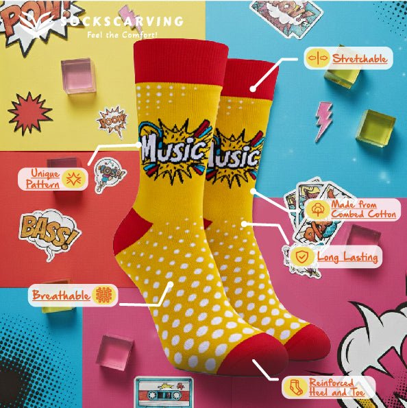 Breathable cotton pop design socks for men and women-Sockscarving® Music Pop Full-Length Edition (Pack of 1)-