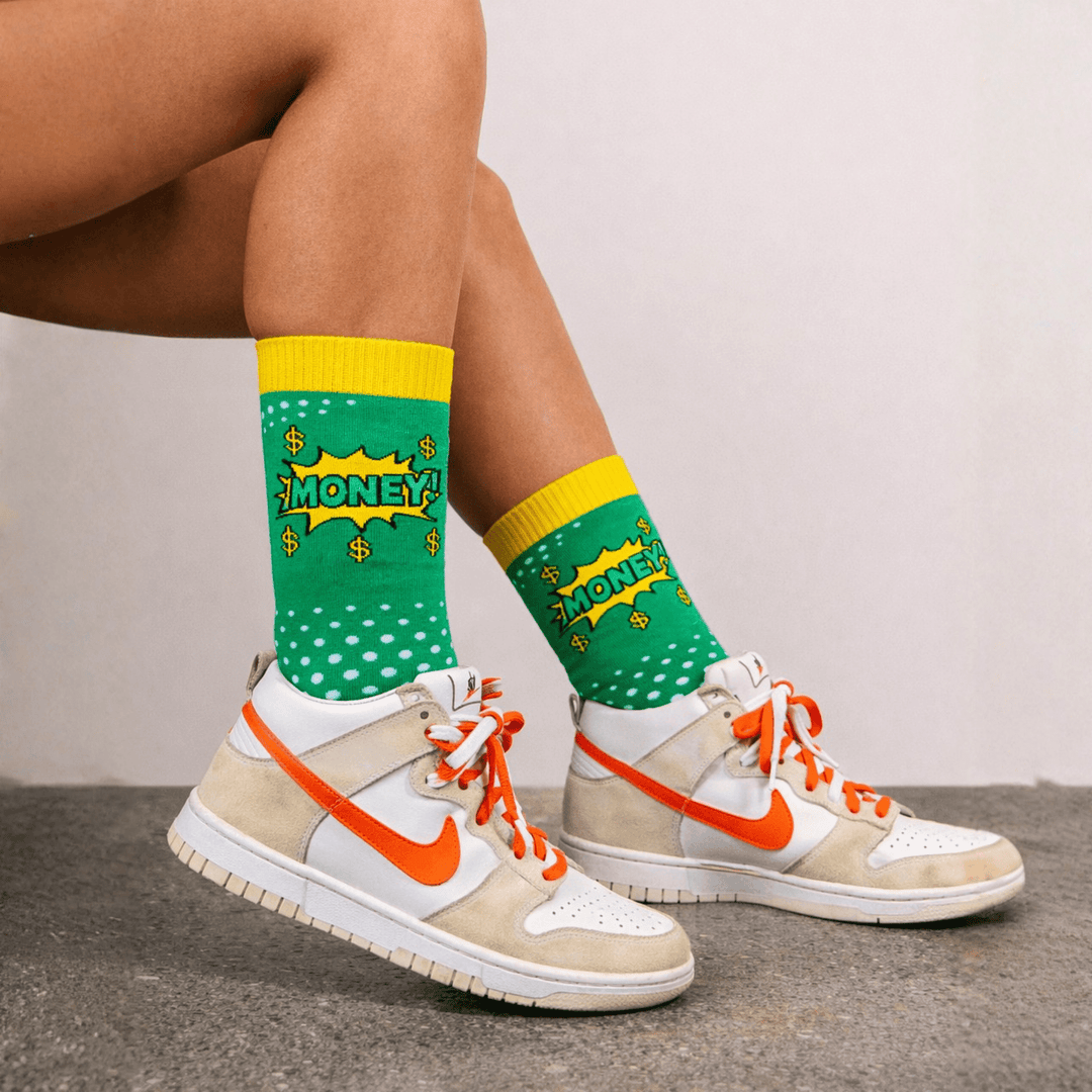 Vibrant pop style green yellow socks for casual wear-Sockscarving® Money Pop Full-Length Edition-