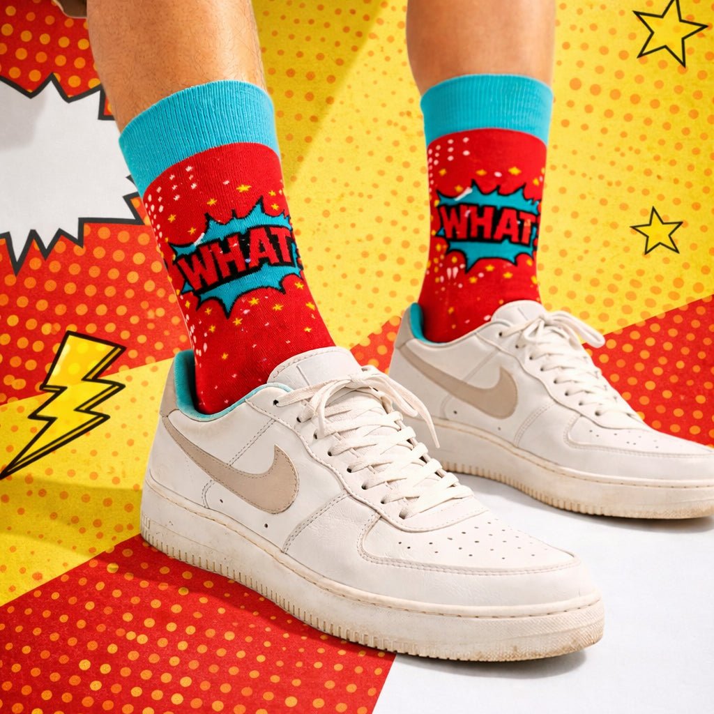 What Pop full-length turquoise blue and red socks-Sockscarving® What Pop Full-Length Edition (Pack of 1)-