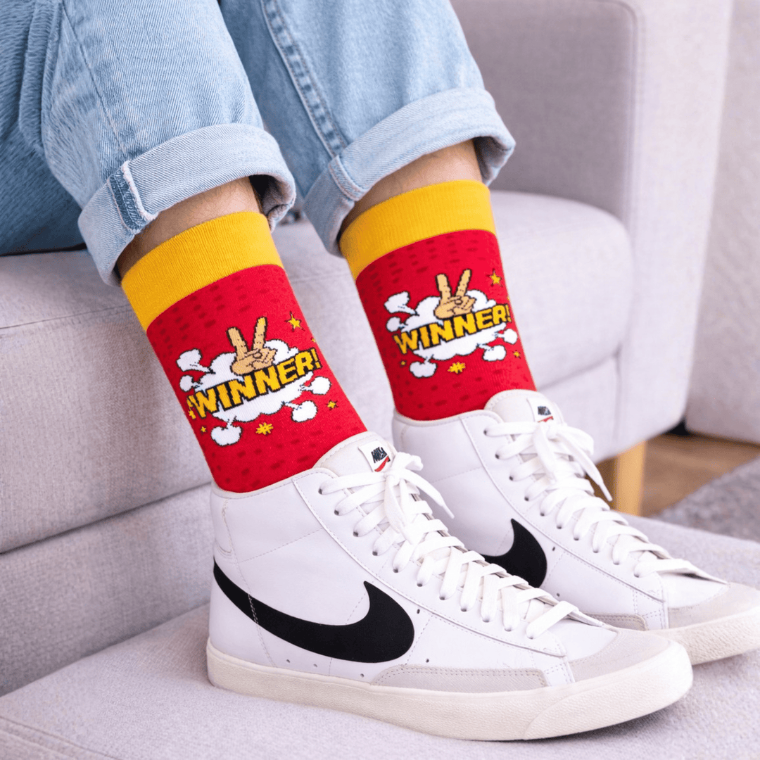 Pop design red yellow socks-Sockscarving® Winner Comfort Pop Full-Length Edition-
