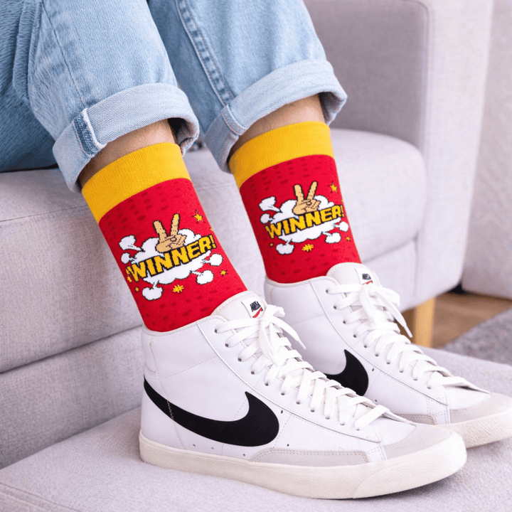 Pop design red yellow socks-Sockscarving® Winner Comfort Pop Full-Length Edition-
