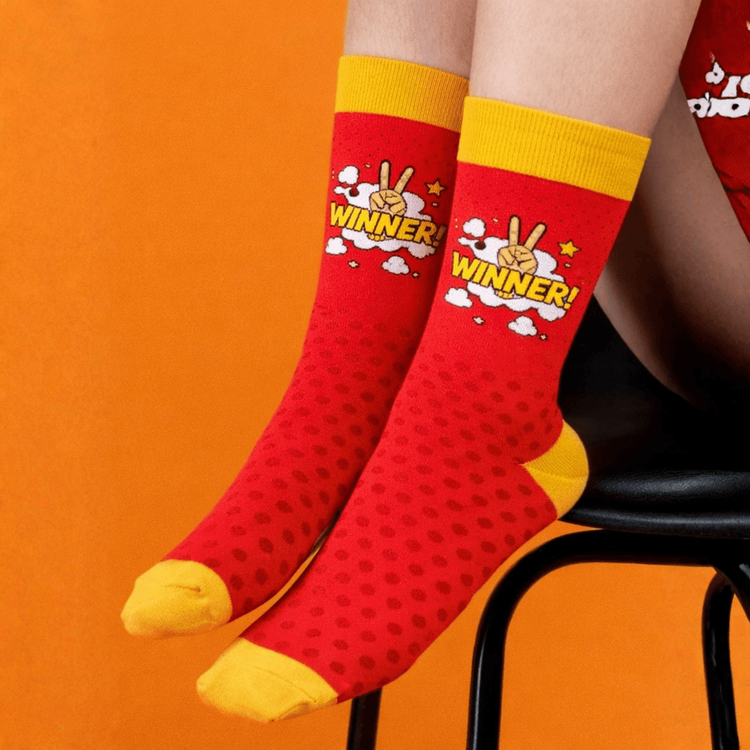 winner-socks-red-yellow-full-length-Sockscarving® Winner Comfort Pop Full-Length Edition-