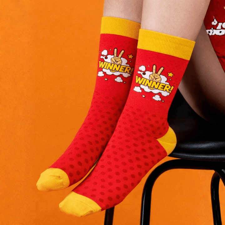 winner-socks-red-yellow-full-length-Sockscarving® Winner Comfort Pop Full-Length Edition-