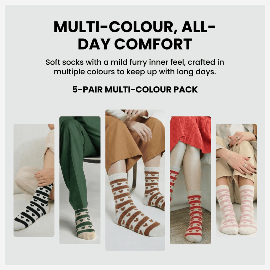 Warm cosy fuzzy socks for women’s indoor wear-Sockscarving® Heartline Furry Edition-