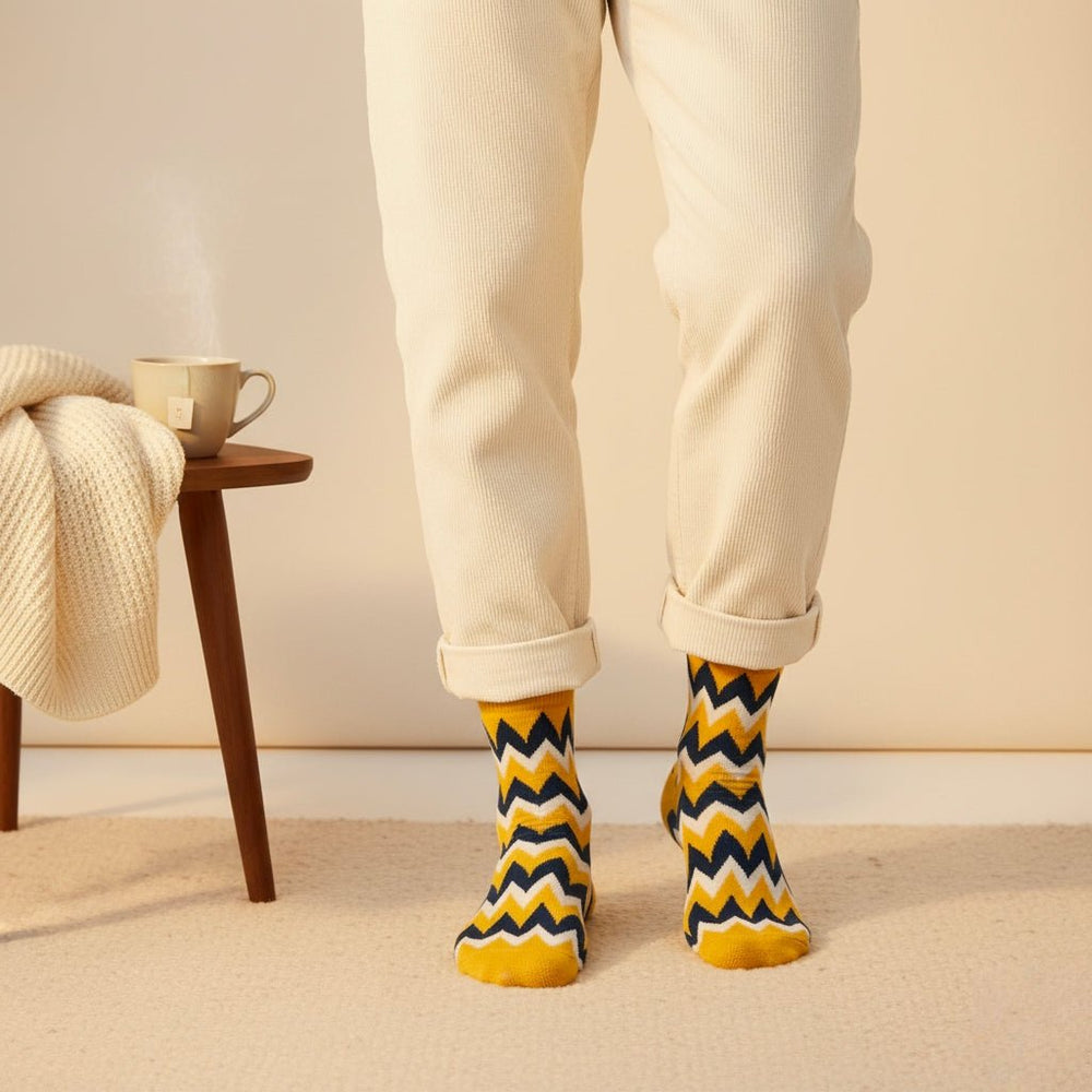 Stylish yellow zigzag ankle socks made from soft combed cotton for everyday wear-ZIGZAG EDITION-