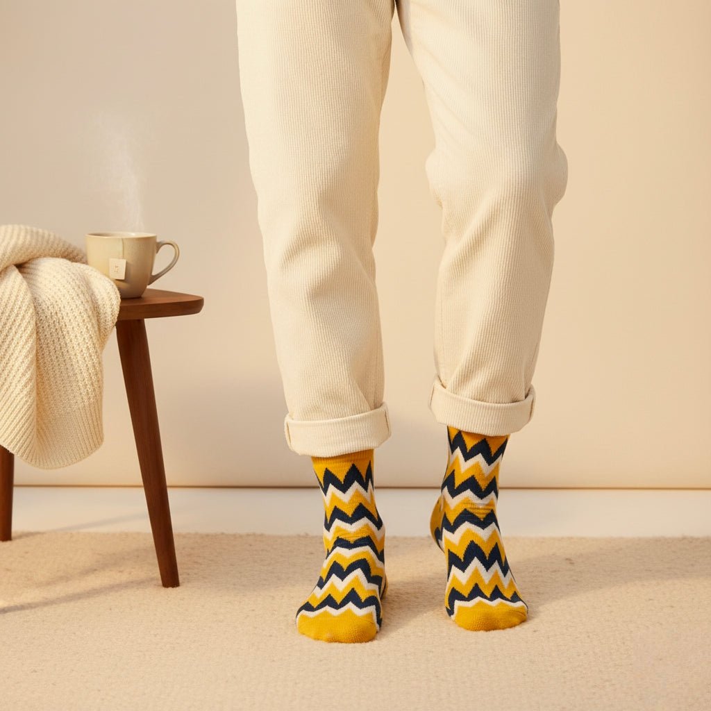Stylish yellow zigzag ankle socks made from soft combed cotton for everyday wear-ZIGZAG EDITION-