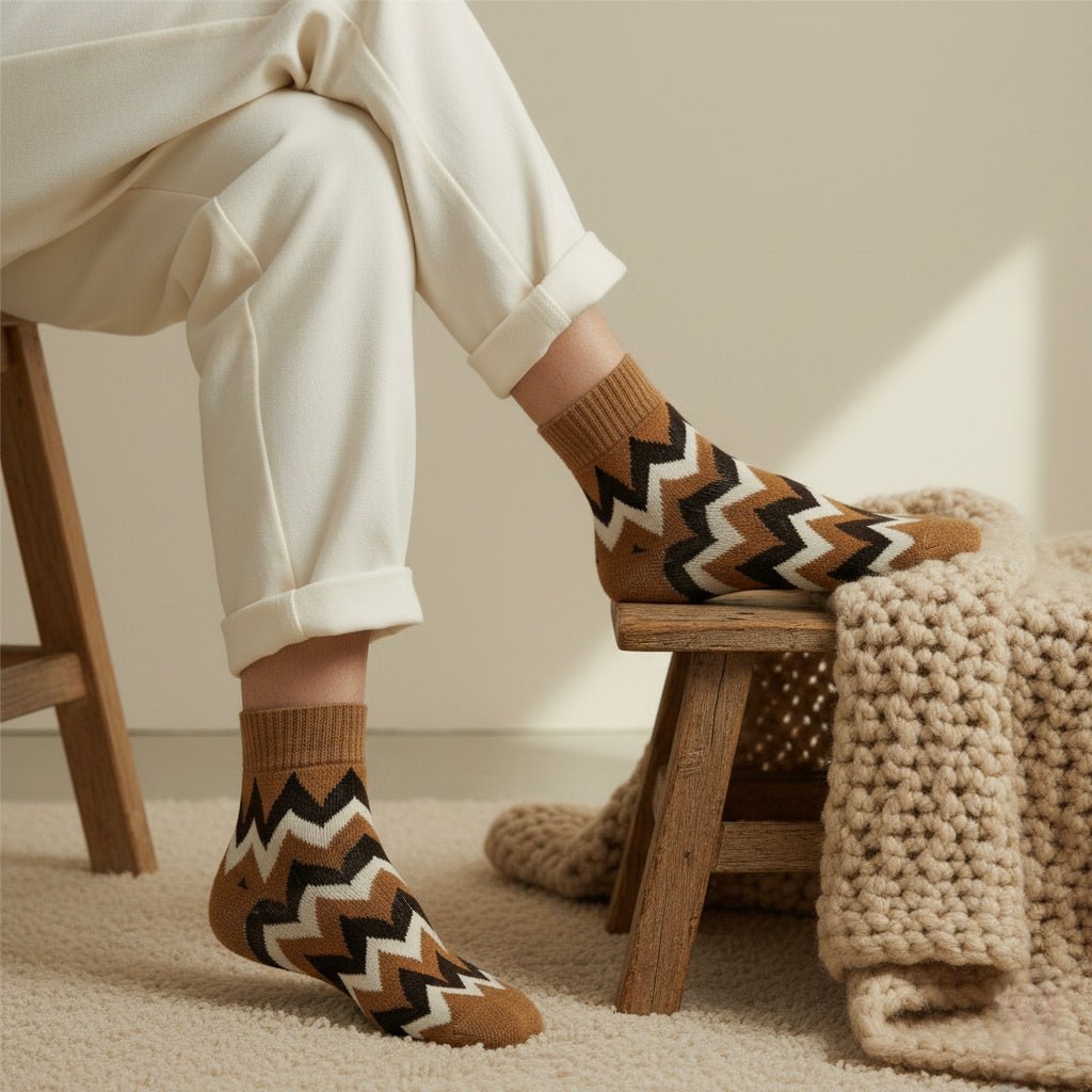 Zigzag brown cotton ankle socks for men and women with breathable comfort-ZIGZAG EDITION-
