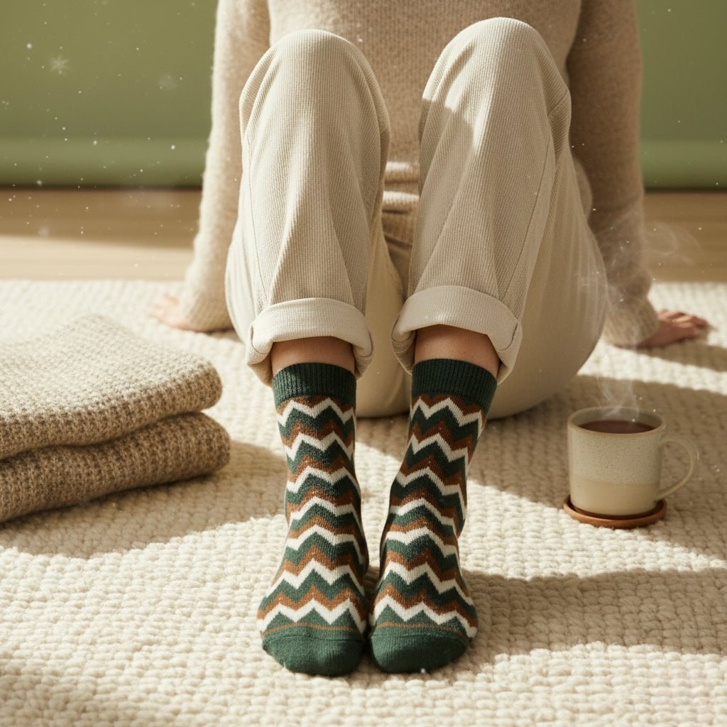 Zigzag green cotton ankle socks for men and women with breathable comfort-ZIGZAG EDITION-