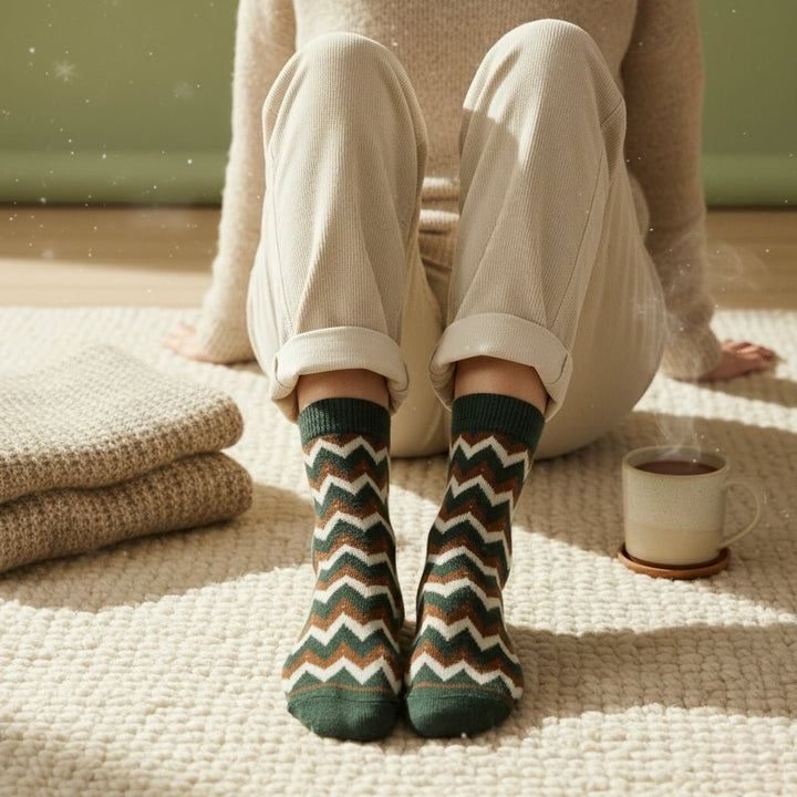 Zigzag green cotton ankle socks for men and women with breathable comfort-ZIGZAG EDITION-