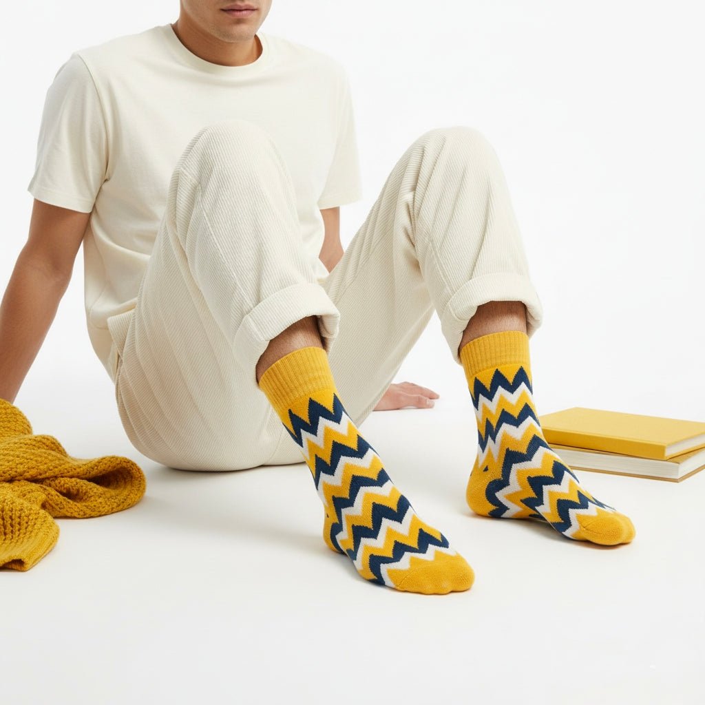 Zigzag yellow cotton ankle socks for men and women with breathable premium fabric-ZIGZAG EDITION-