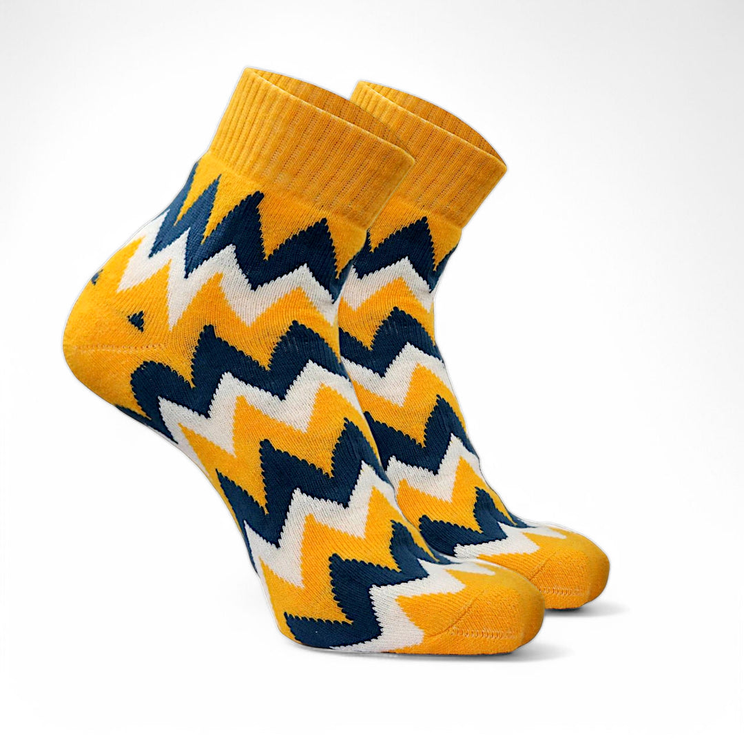 Close-up of yellow zigzag cotton ankle socks showing soft fabric and detailed pattern-ZIGZAG EDITION- YELLOW-